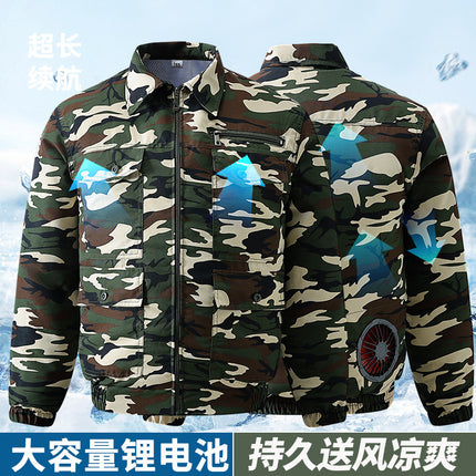 Summer Heatstroke Prevention and Cooling Can Be Installed with Fans, Construction Site Welding Wear-Resistant Thin Labor Protection Camouflage Air-Conditioned Clothing