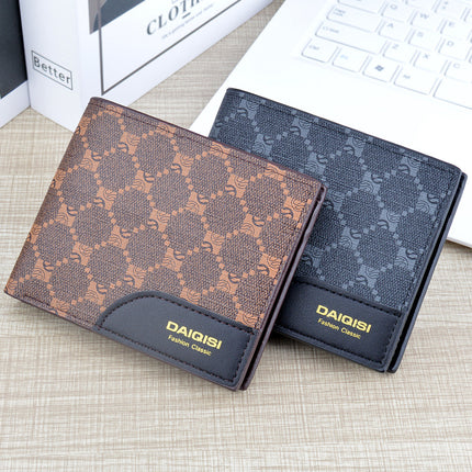 New Men's wallet men's short multi-card card holder European and American retro wallet men's youth plaid printed Soft Wallet