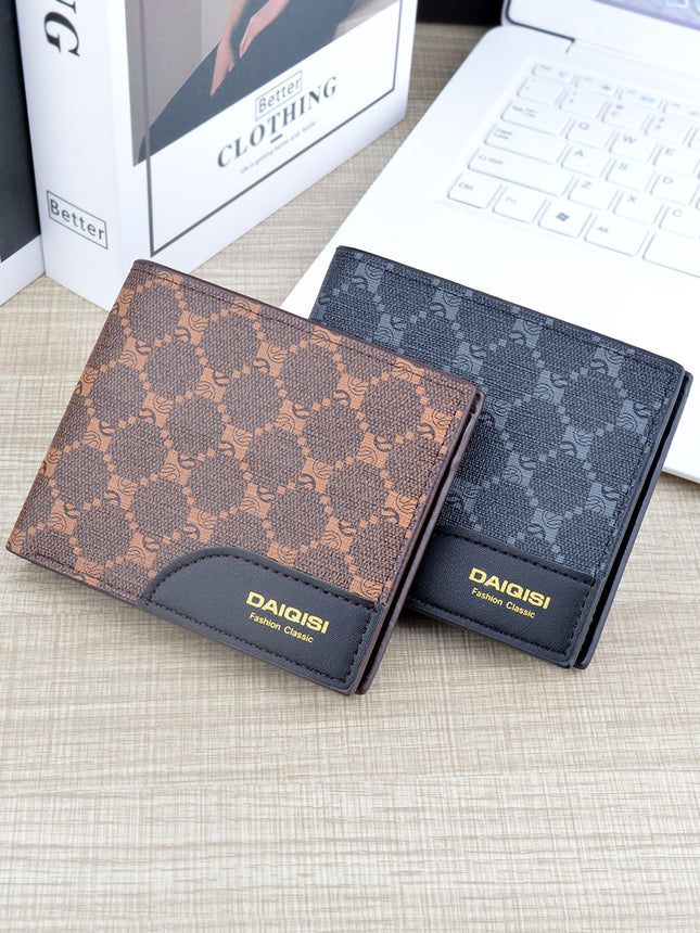 New Men's wallet men's short multi-card card holder European and American retro wallet men's youth plaid printed Soft Wallet