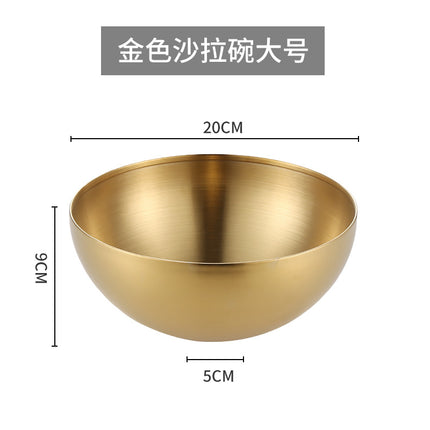 Stainless Steel Salad Bowl Korean Single-Layer Large Noodle Soup Cold Noodles Barbecue Instant Noodle Bowl Snail Noodles Mixed Rice Cooking Brushed