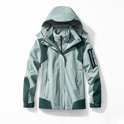 Men's Three-In-One Jacket with Detachable Mink Velvet Lining, Two-Piece Set for Women, Outdoor Mountaineering Clothing, Windproof and Waterproof Jacket