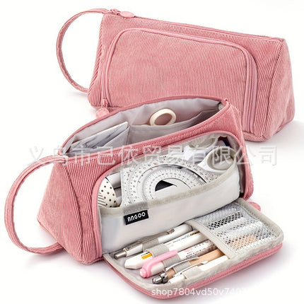 Triangular Pencil Case with Large Capacity and Multi-Functional Features, Korean-Style Ins-Style Stationery Box for Middle and High School Students, Direct from the Manufacturer