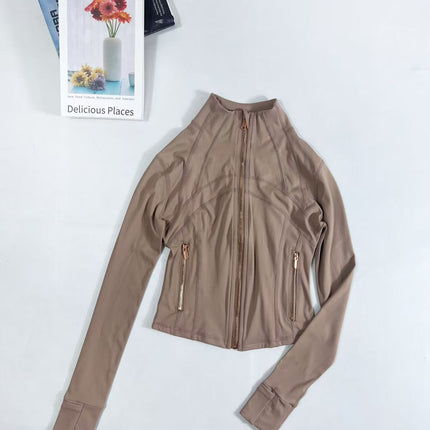 Lulu Yarn Vibration Gold Label Stand Collar Short Jacket Sports Yoga Wear Slimming Sports Jacket for Women