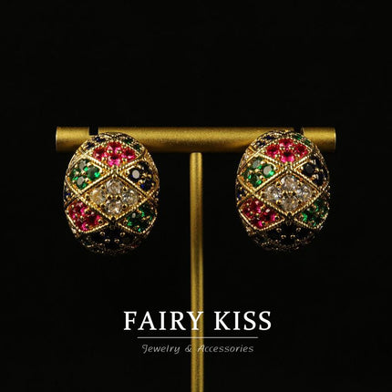 Electroplated real gold copper wax inlaid with exquisite temperament color small earrings high sense palace style fashion all-match jewelry