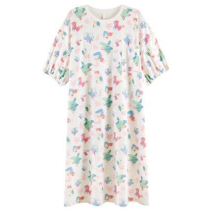ClAss A XinjiAng Cotton Nightgown for Women, Pure Cotton, Fresh FlorAl Mid-skirt, Cute And Sweet Girl's Home Clothes ThAt CAn Be Worn Outside in Summer