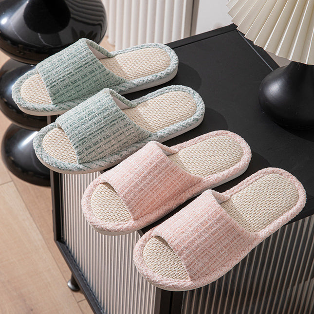 Xiaoxiangfeng Men and Women Couple Indoor Home Wooden Floor Open Toe Linen Summer Four Seasons Sandals