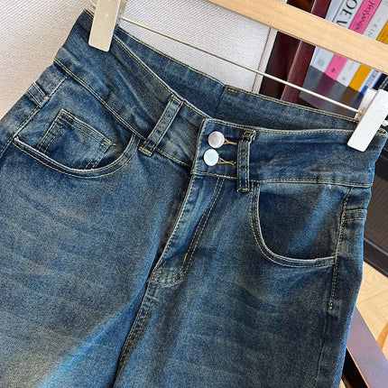 Retro Blue Large Pants Wide Leg Jeans Women's Autumn and Winter 2024 New Fashion All-match High Waist Loose Mop Pants