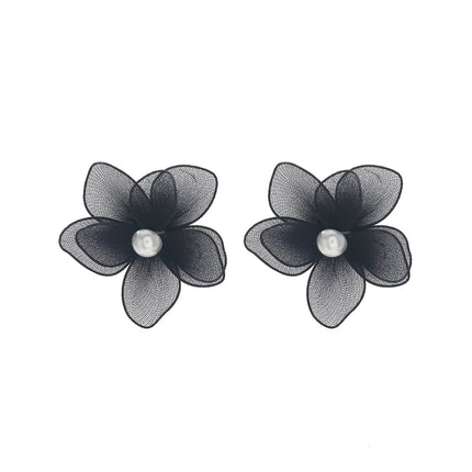 European and American Exaggerated Fabric Pearl Flower Atmospheric Earrings for Women, Light Luxury, High-End, Temperament, Fashion, European and American Cross-Border Supply
