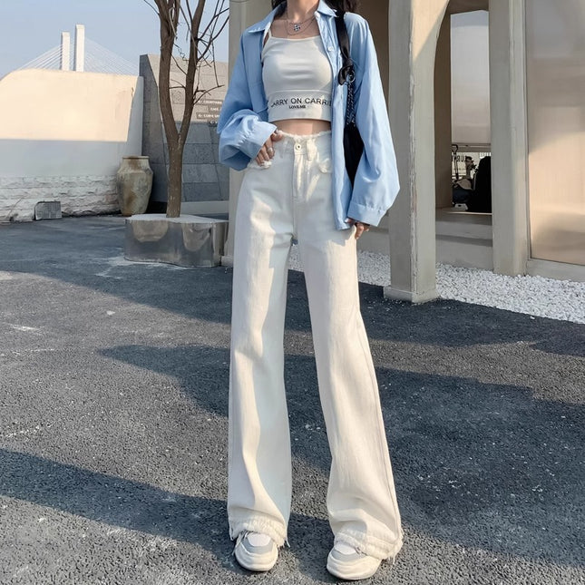 plus size Edge Narrow Straight Jeans Women's Autumn Trendy All-match High Waist Slimming Loose Wide Leg Trousers