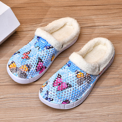 Velvet Cut Out Clogs, Home Casual Slip-On Warm Cotton Slippers, Autumn and Winter Cute Butterfly Garden Shoes, Comfortable