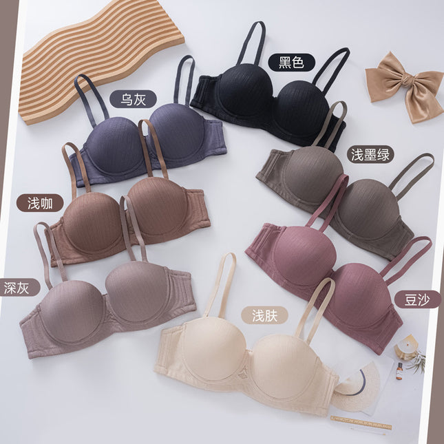 in stock sexy underwear women's half cup smooth seamless bra with steel ring small chest gathered strapless underwear bra