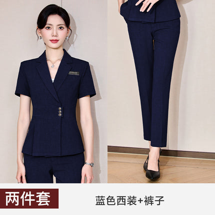 Stewardess Fan Short-sleeved Suit suit Women's Summer Thin Work Clothes Elegant High-end Beauty Salon Jewelry Store Business Wear