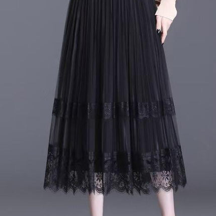 plus size Women's 2025 Fat Sister Summer New Heavy Industry Embroidered Large Flower Mesh Skirt Slim A- line Long Skirt