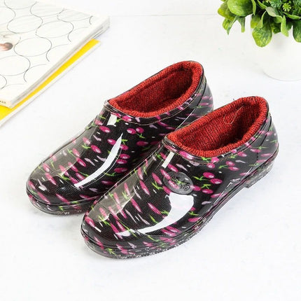 Rain Boots women's spring and autumn Four Seasons ingot water shoes shallow mouth waterproof non-slip kitchen work car wash fleece-lined warm rubber rain boots