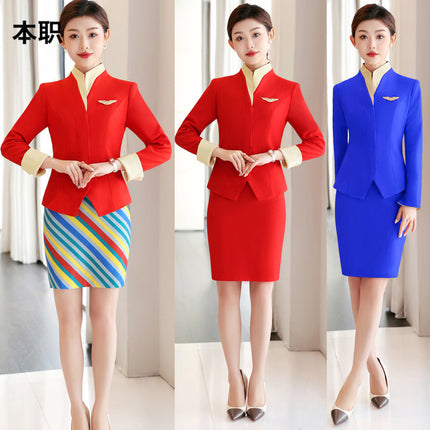 [Stewardess Uniform] Air South China Airlines Professional Wear Women's Suit Set Autumn and Winter Suit Set Workwear Skirt Suit