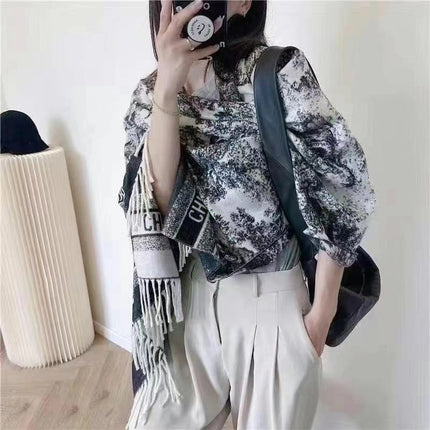 2024 Autumn and Winter Outer Wear Cold-Proof Warm Scarf Chinese Style Ink Painting Shawl Cloak Stacked Soft Neck Scarf