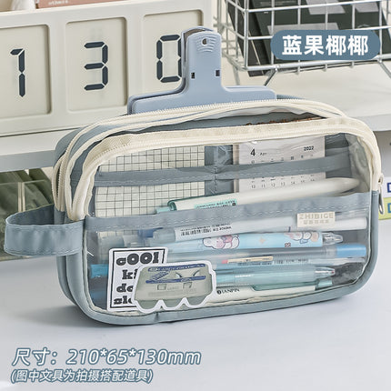 Large capacity transparent pencil case girls ins style Japanese high value students simple middle school stationery bag wholesale