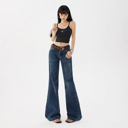 2025 American Retro Low-Waist Hot Girl Loose Versatile Wide-Leg Pants Drapey Slimming Fleece Flared Jeans for Women