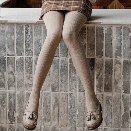 Japanese knitted twist leggings socks warm thickened creamy-white pantyhose women's outer wear spring and autumn striped leggings