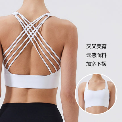Cross-Border New Style Nude-Feel Fitness Sports Bra for Women, High-Intensity Eight-Line Cross-Back Beautiful Back Shock-Proof Push-Up Bra
