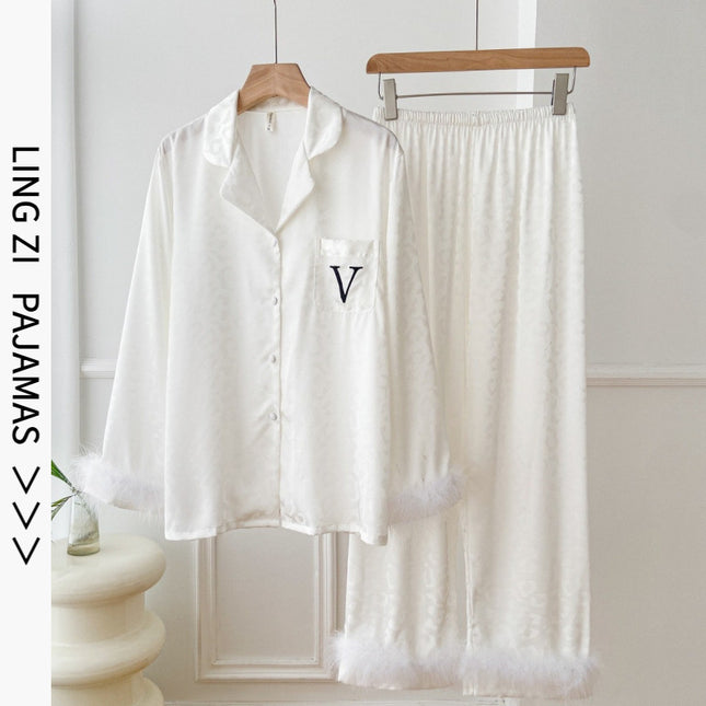[Charming light feather] high-definition feather pajamas for women autumn and winter light luxury ins high-grade European and American fashion home wear for women