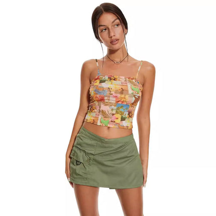 2024 Summer Amazon Y2K New Cross-border Fashion Women's Printed Camisole Small Vest European and American Hot Short