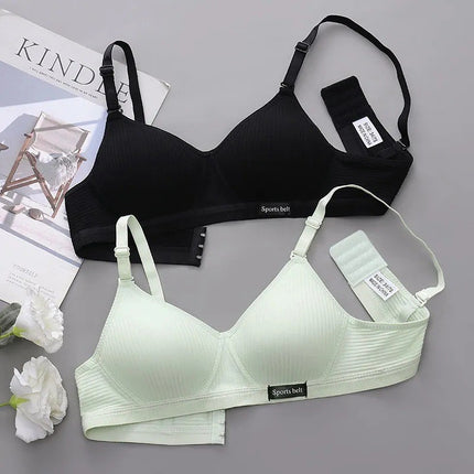 Korean Style Pure Cotton Threaded Intimates Student Bra High School Development Period Thin No Rims Small Breast Push-Up Bra for Girls