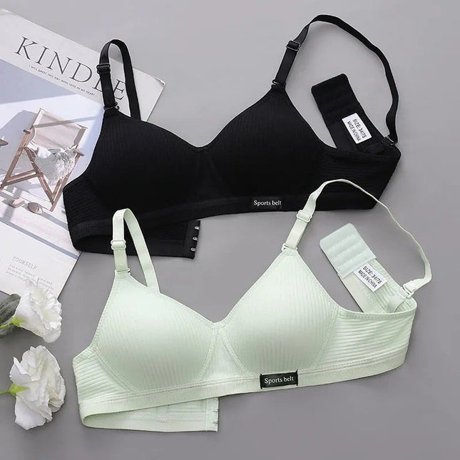 Korean Style Pure Cotton Threaded Intimates Student Bra High School Development Period Thin No Rims Small Breast Push-Up Bra for Girls