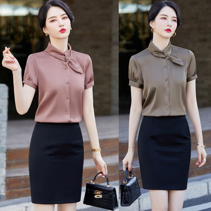 Summer New Fashion Temperament Professional Women's Short-sleeved Shirt Hotel Front Desk Beautician Jewelry Shop Work Clothes Set