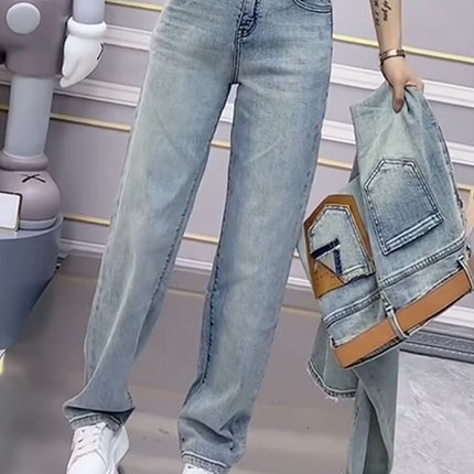 Narrow Straight-Leg Jeans for Women, Summer Thin 2025 New Popular High-Waisted Slimming Loose Floor-Length Wide-Leg Pants