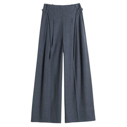 Fleece-Lined High-End Woolen Wide-Leg Pants, Women's Autumn and Winter High-Waisted Loose Floor-Length Straight-Leg Pants, Lazy Style