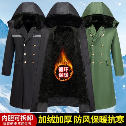 Men's Winter Coat with Detachable Fleece Lining, Northeast Cold-Proof Clothing, Security Guard Cotton Coat, Long Cold Storage Workwear Cotton Coat, Waterproof