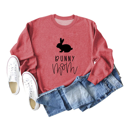 Amazon Cross-Border Export European and American Fashion Bunny Mom Fun Casual Women's Loose Long-Sleeved Round Neck Sweatshirt