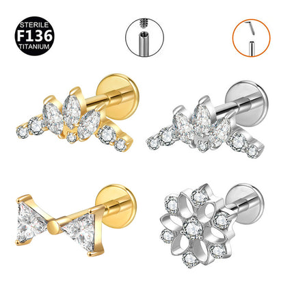 F136 Titanium Ear Nail Insert Rod Internal Thread Lip Nail Horse Eye Set Zircon 0.9 Teeth Body Puncture Jewelry Ear Bone Nail