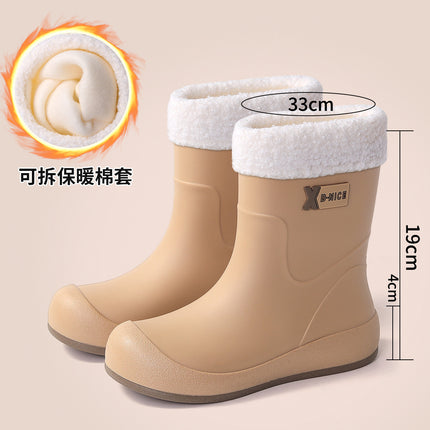 High-value waterproof non-slip rain boots thickened fleece-lined warm mid-tube rain boots sweet tie women's outdoor water shoes waterproof boots