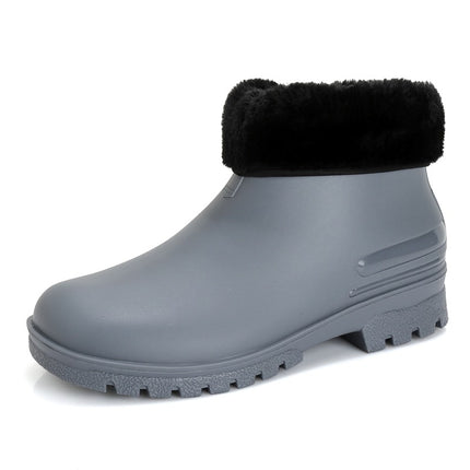 Cross-border Japanese Rain Shoes Women's Adult Non-slip Short Rain Boots Kitchen Work Waterproof Platform fleece-lined Water Shoes Women