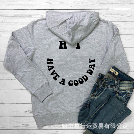Foreign Trade Women's Velvet Sweatshirt Plain Letter Print Kangaroo Pocket Drawstring Print Hoodie