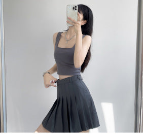 Cross-border Sports Wide Shoulder Camisole Women's Outfit Niche Design Sexy Sweet Hot High Waist Short Top for Summer