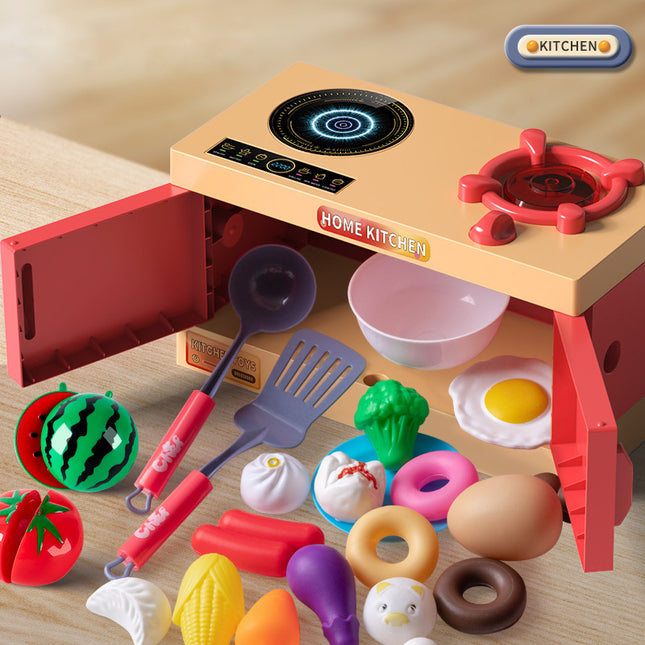 Children's Play House Small Kitchen Toy Set for Cutting Vegetables, Cooking and Cooking, Baby Cutting Fruits, Boys and Girls Kitchen Utensils and Stoves