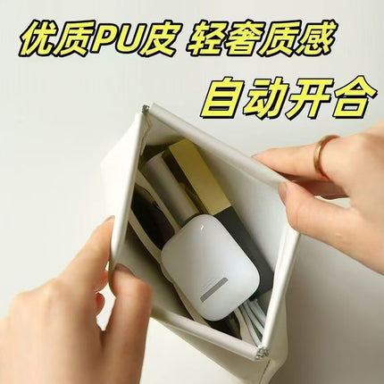 Mini Storage Bag Data Cable Automatic Closure Wired Headset Portable Bag Cosmetic Mouth Red Bag