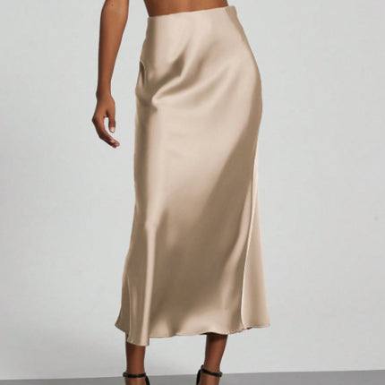 In-Stock Cross-Border Women's Clothing Wholesale European and American Style Elegant Satin Midi Skirt Slimming and Flowy