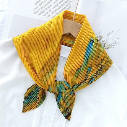 New wrinkled small square scarf female Korean imitation silk printed wrinkled small scarf Joker scarf decorative scarf wholesale