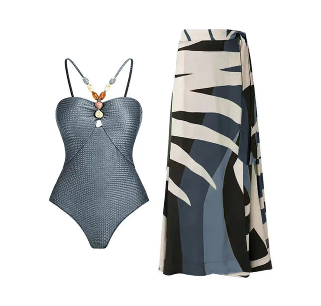 Positioning printing one-piece swimsuit women's bikini suit beach skirt belly covering slimming Amazon Southeast Asia sun protection