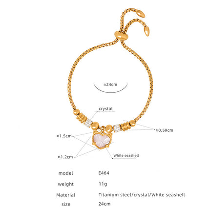 Antique European and American titanium steel vacuum plating 18k gold non-fading round heart pendant bracelet women's wholesale jewelry
