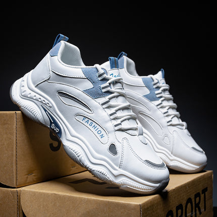 Autumn and Winter New Student Sneakers Leather Deodorant Black Fashion Men's Shoes Lace-up White Men's White Shoes