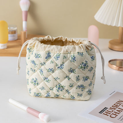 Cross-Border Makeup Brush Quilted Cosmetic Bag Large Capacity Tote Cosmetic Bag Fashionable Simple Korean Style Floral Storage Bag