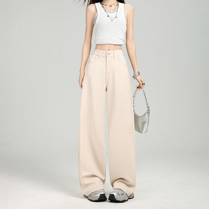 Anti-Wrinkle Four-Way Stretch Ykk Loose Wide-Leg Pants Floral Summer Slimming Versatile Apricot Embossed Floor-Length Casual Jeans