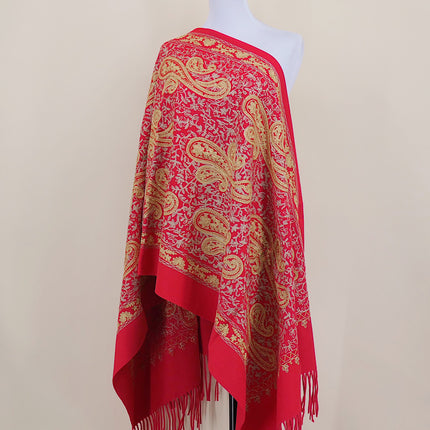 Autumn and Winter 450g Thick Gold Thread Large Cashew Embroidered Flower Scarf Ethnic Style Mother Style Imitation Cashmere Warm Shawl Cloak