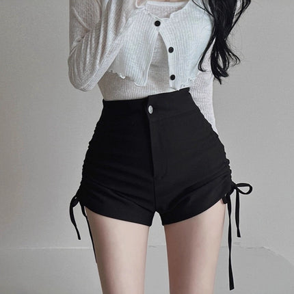 White High-Waisted Slimming Side Drawstring Shorts for Women 2026 Summer Tight-Fitting Stretchy Sexy Hot Girl Group Hot Pants