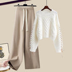 White sweater + khaki casual pants [two-piece set] / M [recommended 40-50kg ]